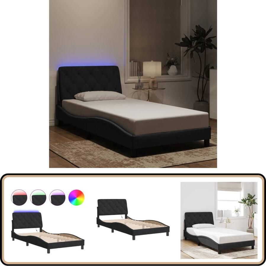 VidaXL Bedframe met LED-verlichting fluweel zwart 100x200 cm
