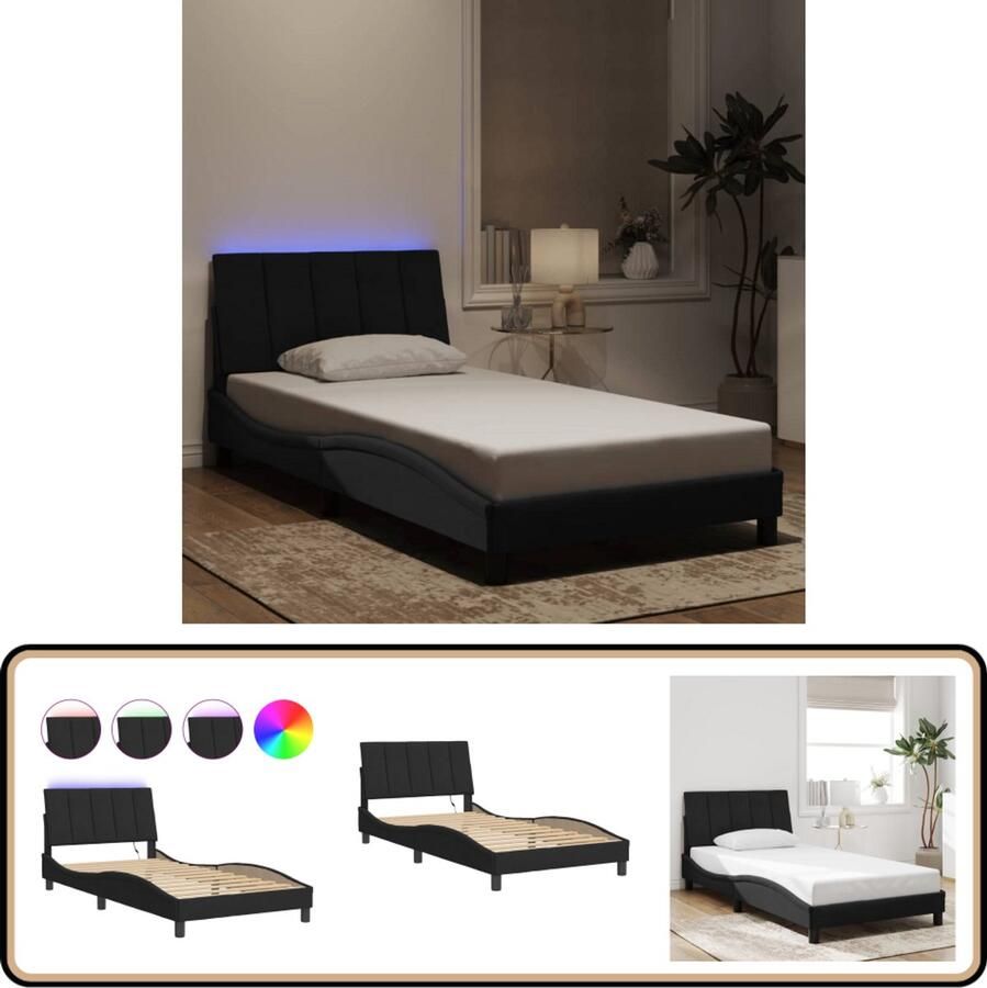 VidaXL Bedframe met LED-verlichting fluweel zwart 100x200 cm