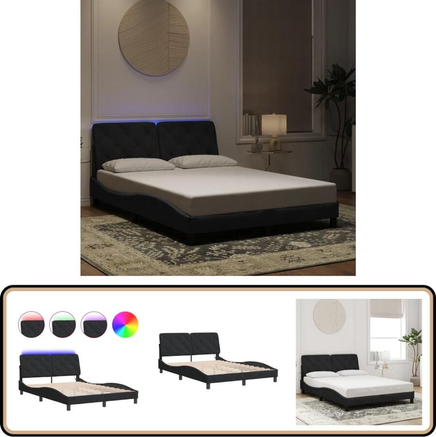 VidaXL Bedframe met LED-verlichting fluweel zwart 120x200 cm