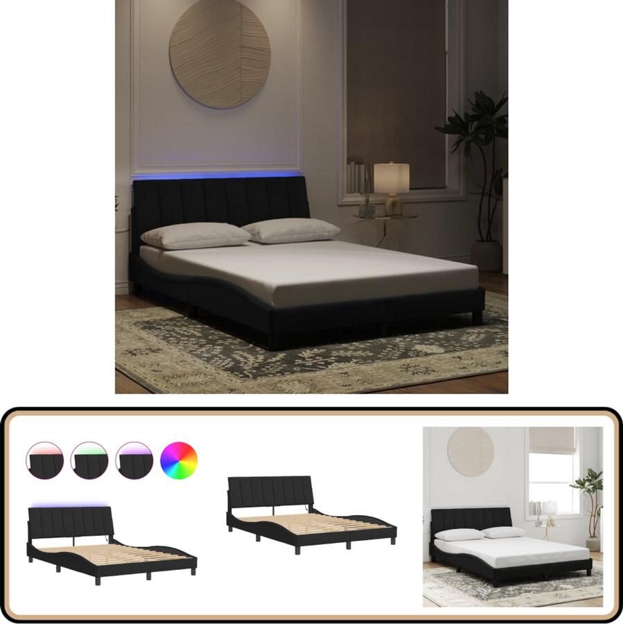 VidaXL Bedframe met LED-verlichting fluweel zwart 120x200 cm