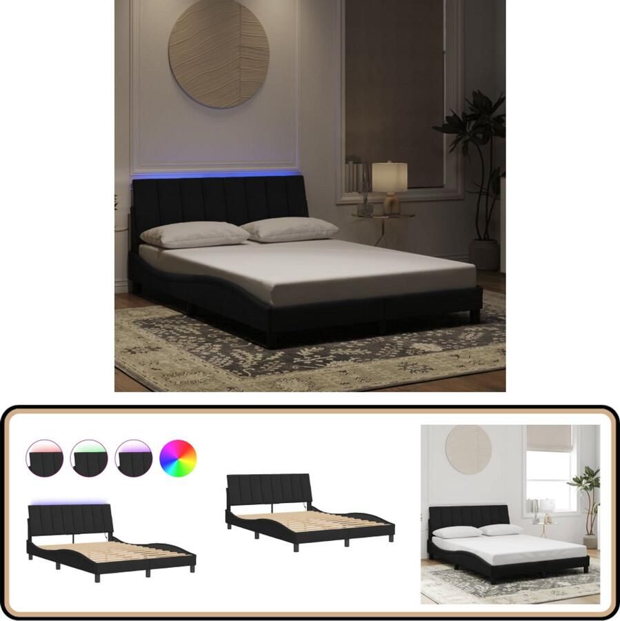 VidaXL Bedframe met LED-verlichting fluweel zwart 140x200 cm