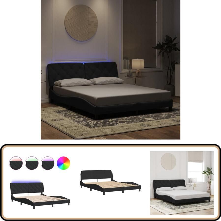 VidaXL Bedframe met LED-verlichting fluweel zwart 160x200 cm
