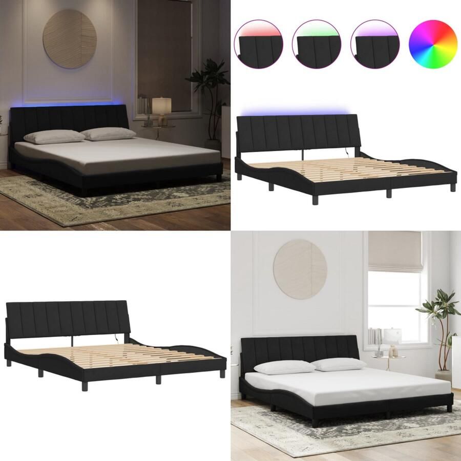VidaXL Bedframe met LED-verlichting fluweel zwart 180x200 cm Bedframe Bedframes Bed Bedbodem