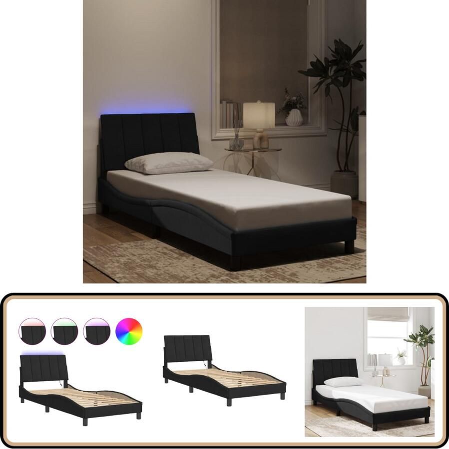 VidaXL Bedframe met LED-verlichting fluweel zwart 90x190 cm
