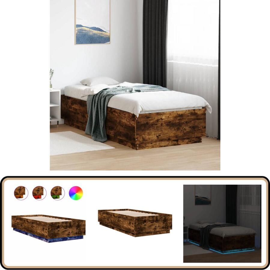 VidaXL Bedframe met LED-verlichting gerookt eikenkleurig 100x200 cm