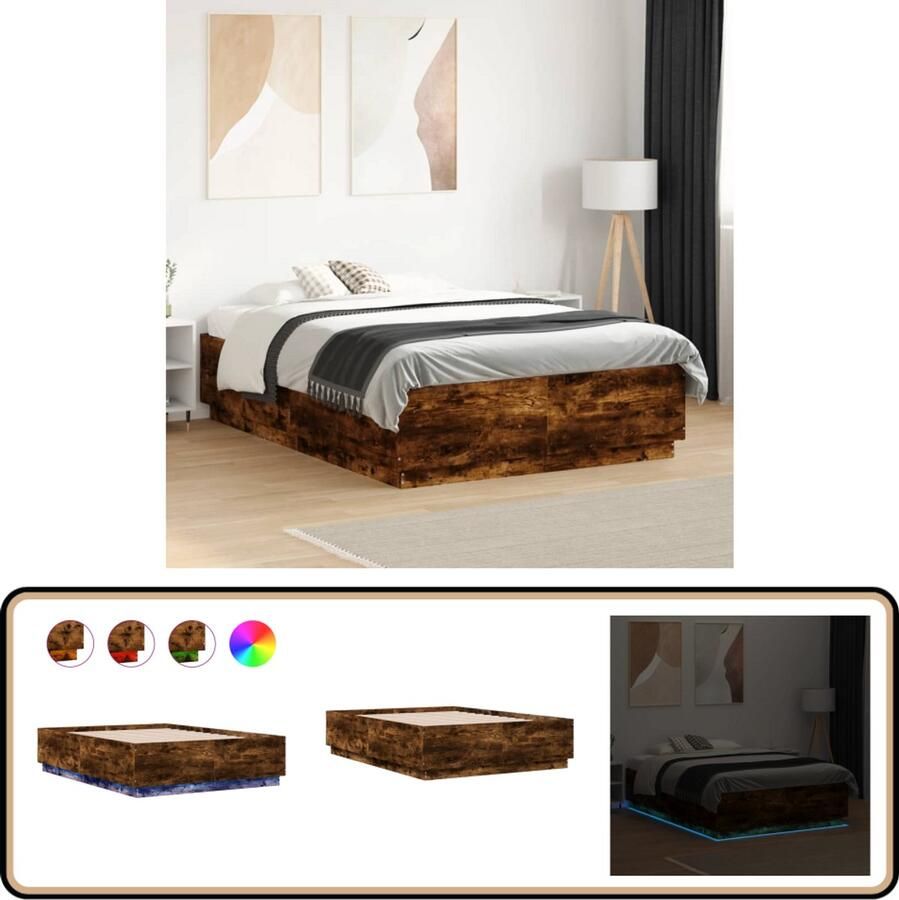 VidaXL Bedframe met LED-verlichting gerookt eikenkleurig 120x190 cm