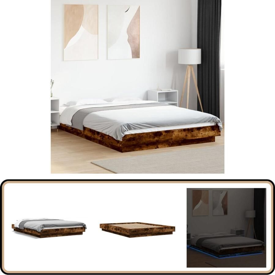 VidaXL Bedframe met LED-verlichting gerookt eikenkleurig 140x190 cm