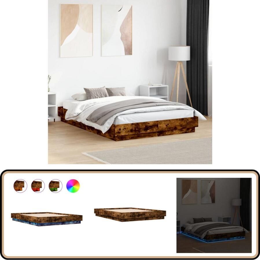 VidaXL Bedframe met LED-verlichting gerookt eikenkleurig 140x190 cm