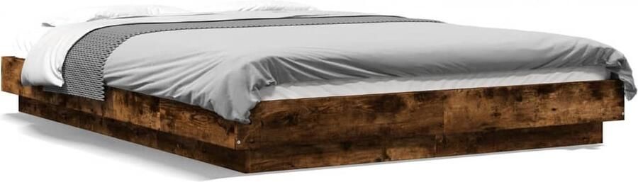 VidaXL -Bedframe-met-LED-verlichting-gerookt-eikenkleurig-140x190-cm - Foto 2