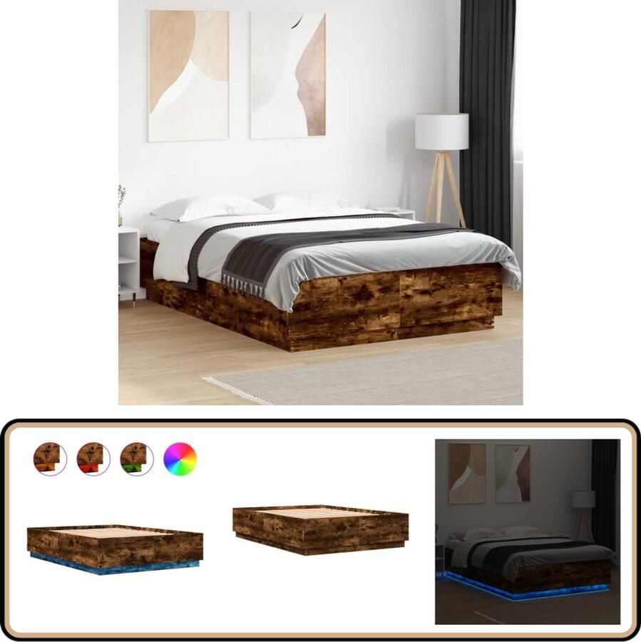 VidaXL Bedframe met LED-verlichting gerookt eikenkleurig 160x200 cm