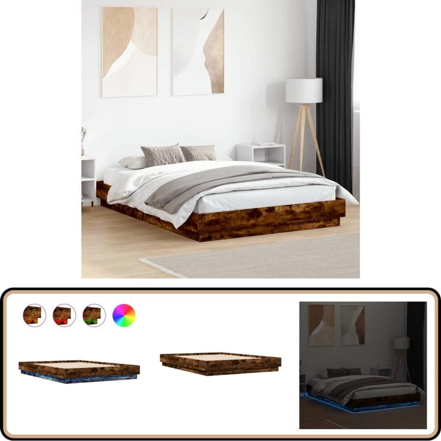 VidaXL Bedframe met LED-verlichting gerookt eikenkleurig 160x200 cm