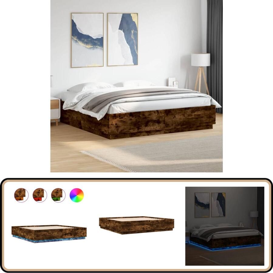 VidaXL Bedframe met LED-verlichting gerookt eikenkleurig 200x200 cm