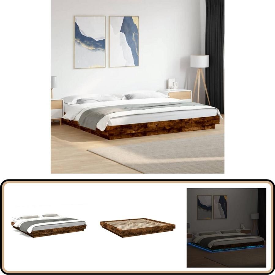 VidaXL Bedframe met LED-verlichting gerookt eikenkleurig 200x200 cm