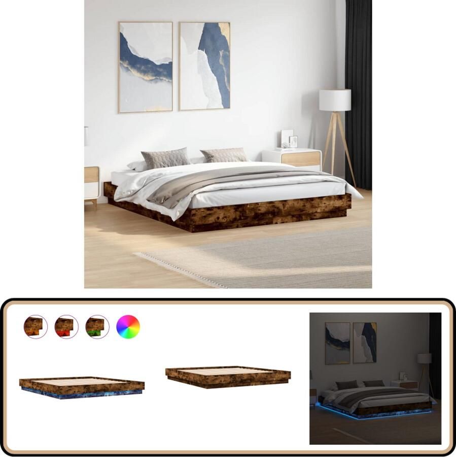 VidaXL Bedframe met LED-verlichting gerookt eikenkleurig 200x200 cm