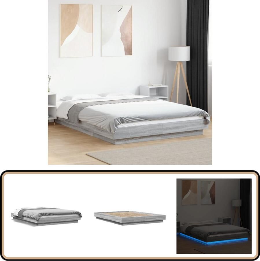 VidaXL Bedframe met LED-verlichting grijs sonoma eiken 120x190 cm