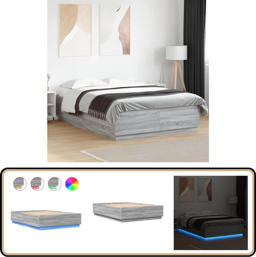 VidaXL Bedframe met LED-verlichting grijs sonoma eiken 140x200 cm