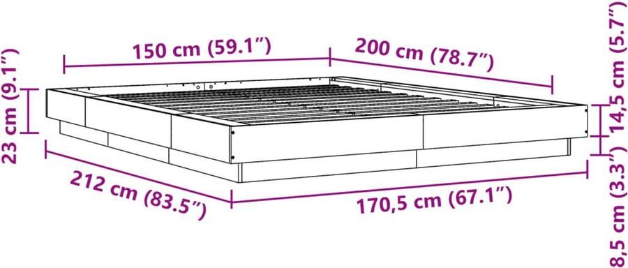 VidaXL -Bedframe-met-LED-verlichting-bewerkt-hout-wit-150x200-cm - Foto 2