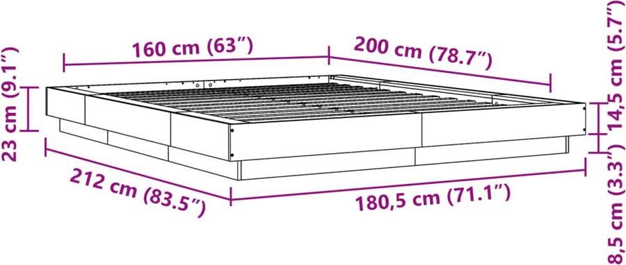 VidaXL -Bedframe-bewerkt-hout-bruin-eikenkleur-160x200-cm - Foto 2