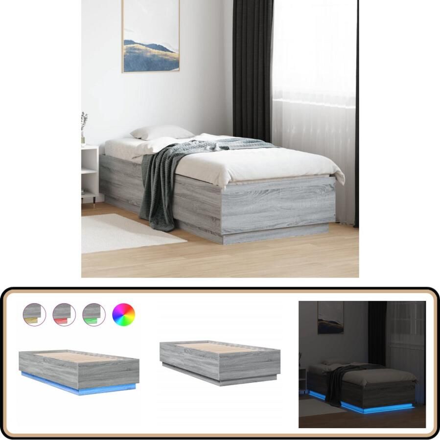 VidaXL Bedframe met LED-verlichting grijs sonoma eikenkleurig 90x200cm