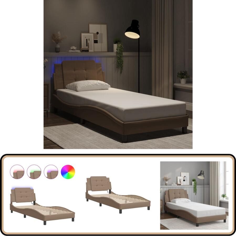 VidaXL Bedframe met LED-verlichting kunstleer cappuccino 100x200 cm