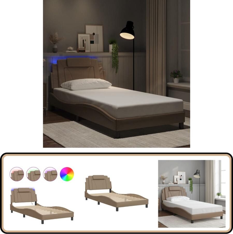 VidaXL Bedframe met LED-verlichting kunstleer cappuccino 100x200 cm