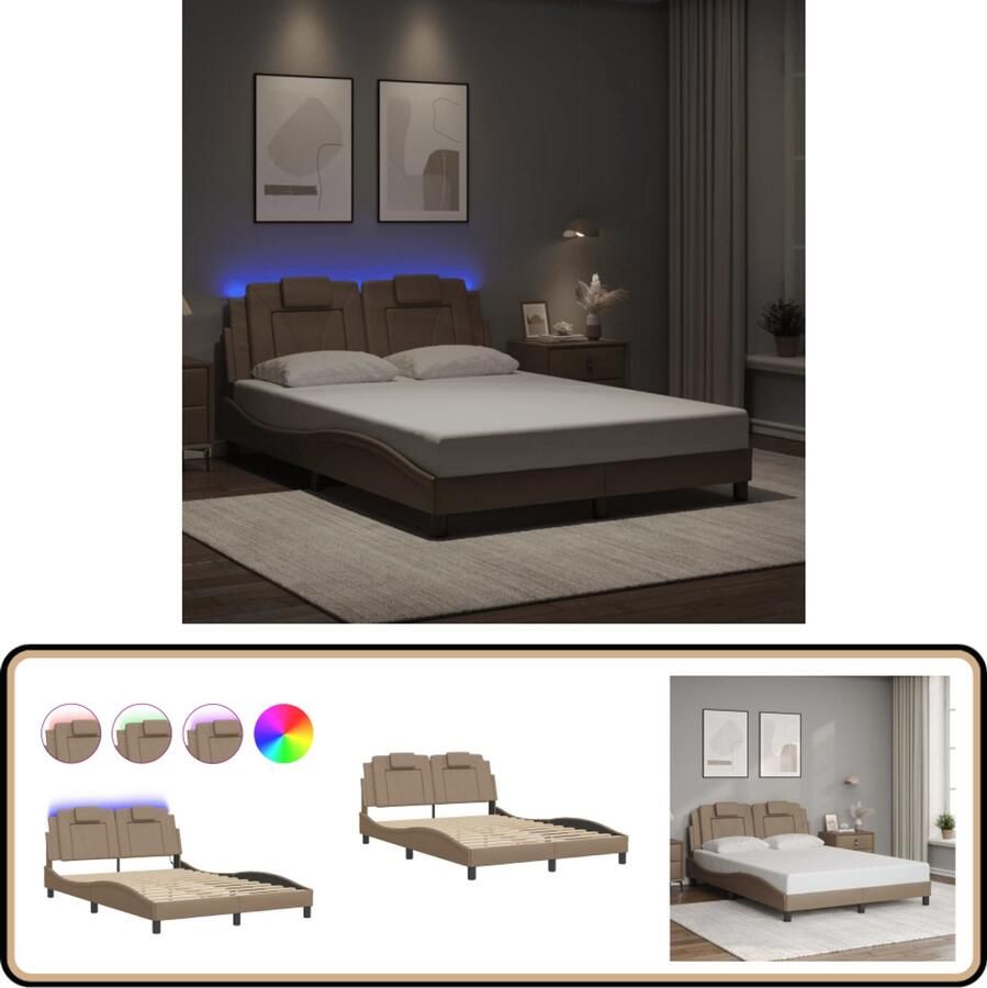 VidaXL Bedframe met LED-verlichting kunstleer cappuccino 120x200 cm
