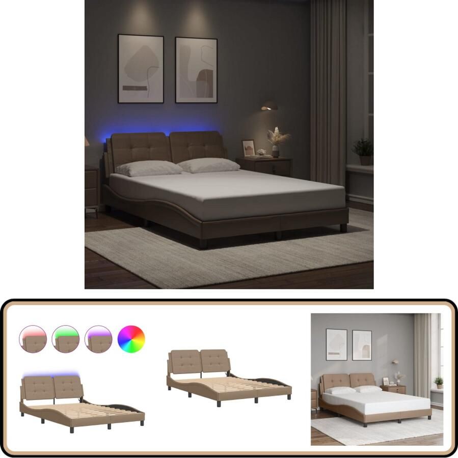 VidaXL Bedframe met LED-verlichting kunstleer cappuccino 120x200 cm
