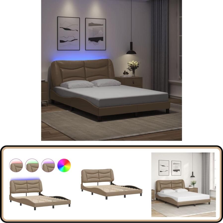 VidaXL Bedframe met LED-verlichting kunstleer cappuccino 140x200 cm