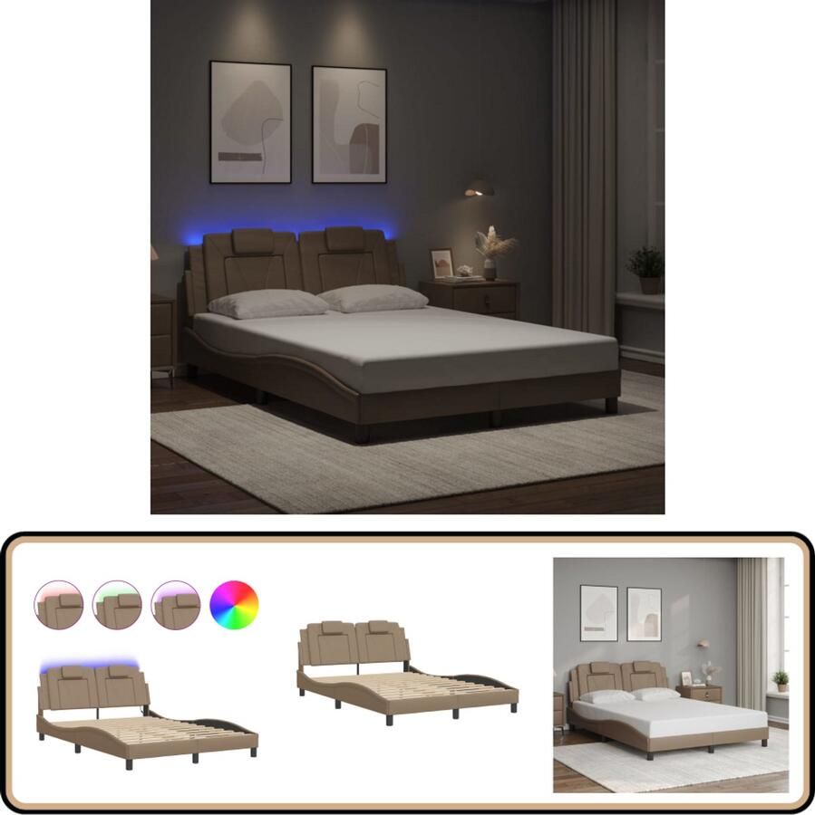 VidaXL Bedframe met LED-verlichting kunstleer cappuccino 140x200 cm