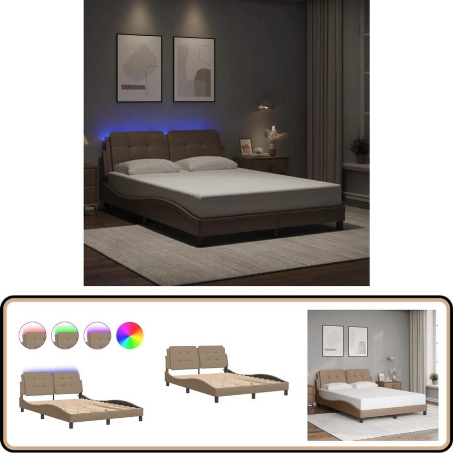 VidaXL Bedframe met LED-verlichting kunstleer cappuccino 140x200 cm