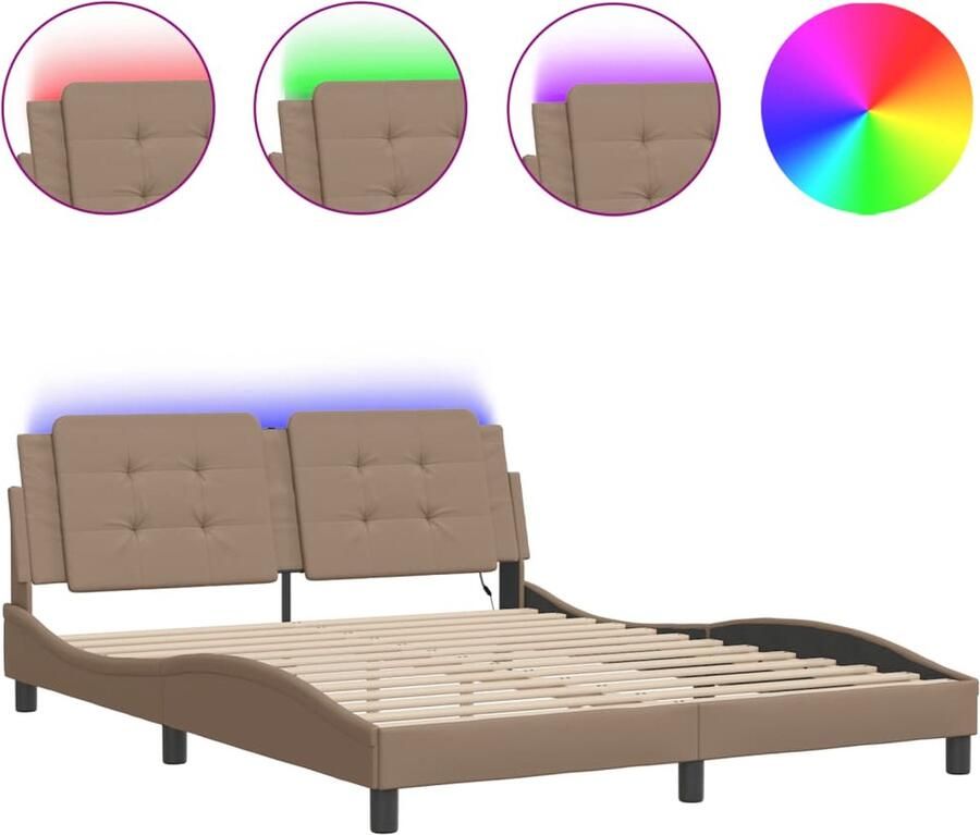 VidaXL Bedframe met LED zonder matras Zadar kunstleer cappuccino 160x200 cm