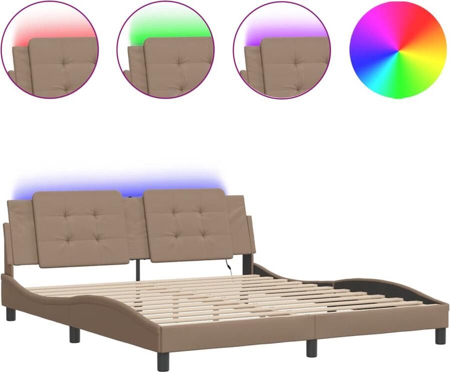 VidaXL Bedframe met LED zonder matras Zadar kunstleer cappuccino 180x200 cm