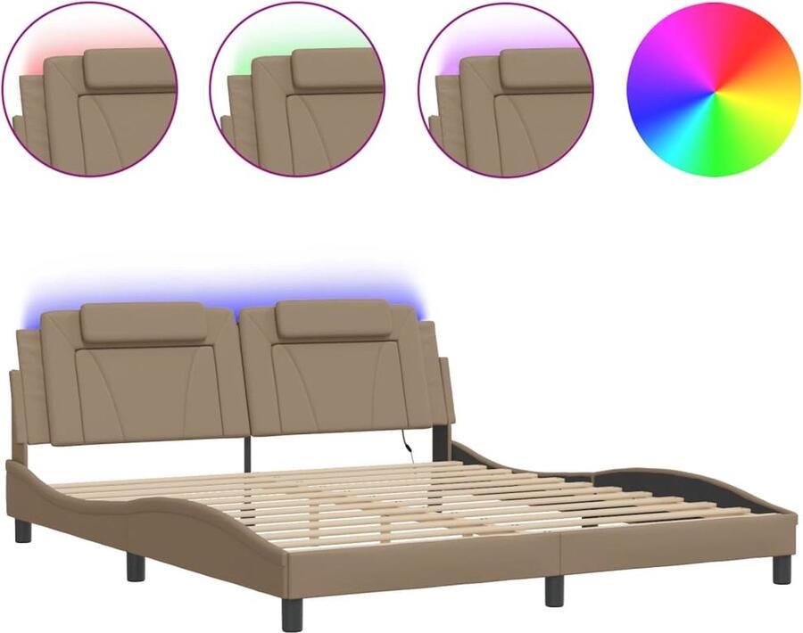 VidaXL Bedframe Viana met LED zonder matras kunstleer cappuccino 180x200 cm