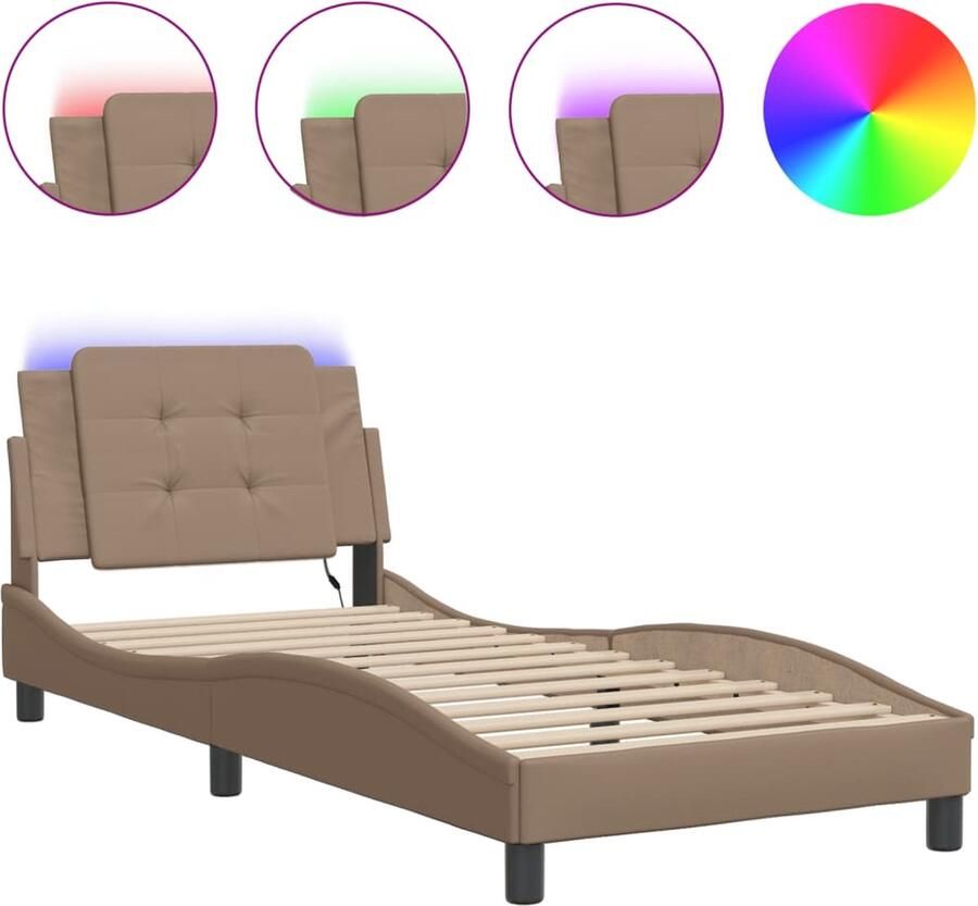 VidaXL Bedframe met LED zonder matras Zadar kunstleer cappuccino 80x200 cm