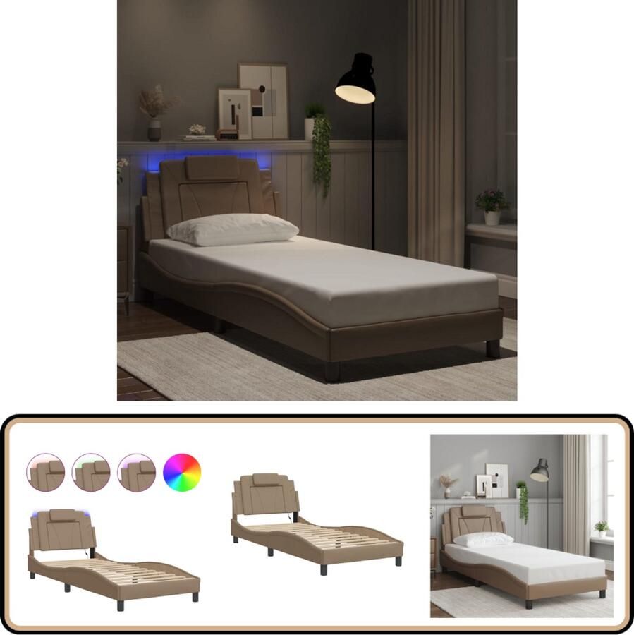 VidaXL Bedframe met LED-verlichting kunstleer cappuccino 90x200 cm