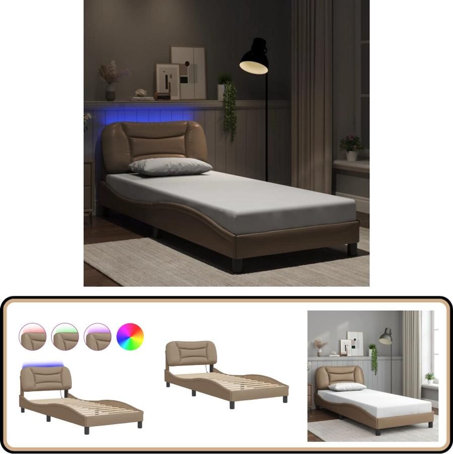 VidaXL Bedframe met LED-verlichting kunstleer cappuccino 90x200 cm