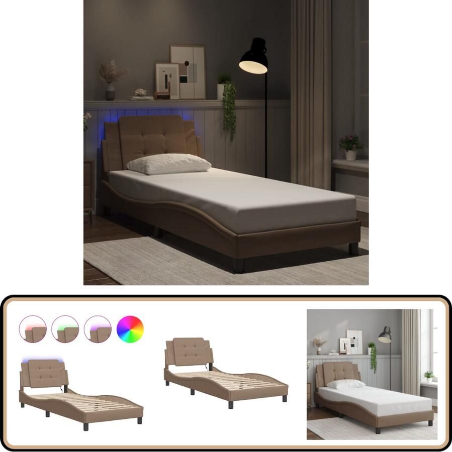 VidaXL Bedframe met LED-verlichting kunstleer cappuccino 90x200 cm