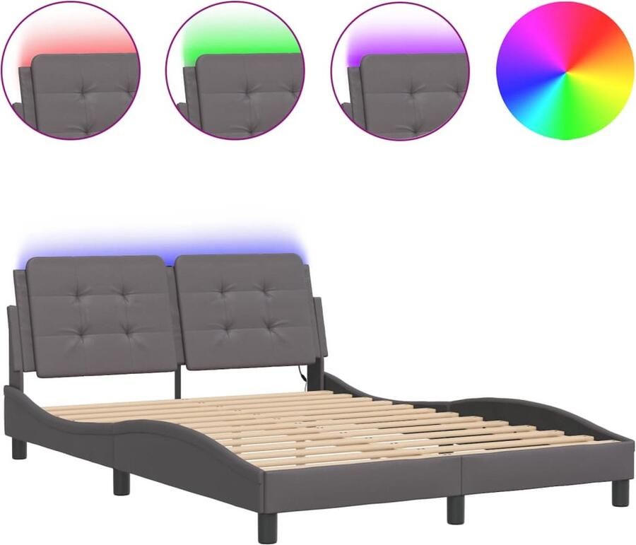 VidaXL Bedframe met LED zonder matras Zadar kunstleer grijs 140x200 cm