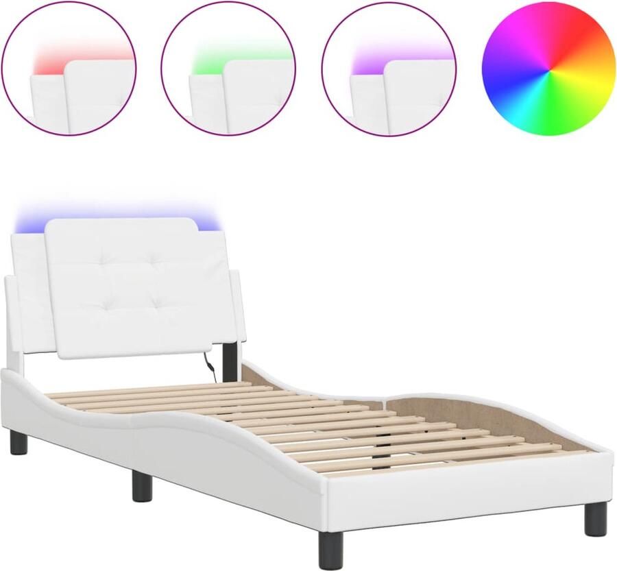 VidaXL Bedframe met LED zonder matras Zadar kunstleer wit 90x200 cm