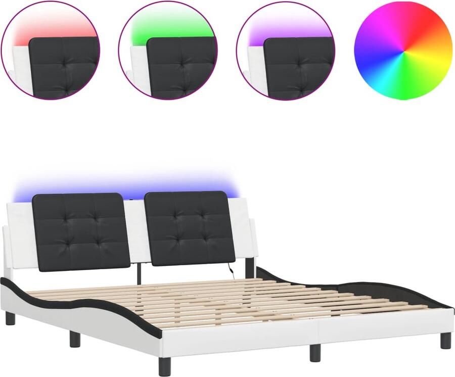 VidaXL Bedframe met LED zonder matras Zadar kunstleer wit en zwart 180x200 cm