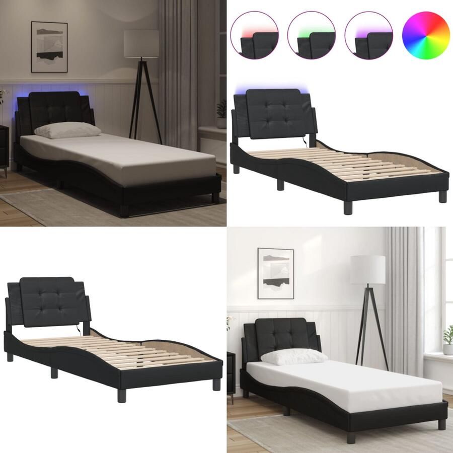VidaXL Bedframe met LED-verlichting kunstleer zwart 100x200 cm Bedframe Bedframes Bed Bedbodem