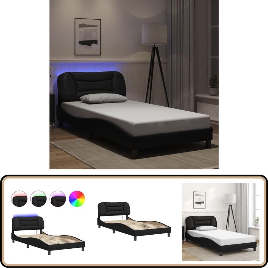 VidaXL Bedframe met LED-verlichting kunstleer zwart 100x200 cm