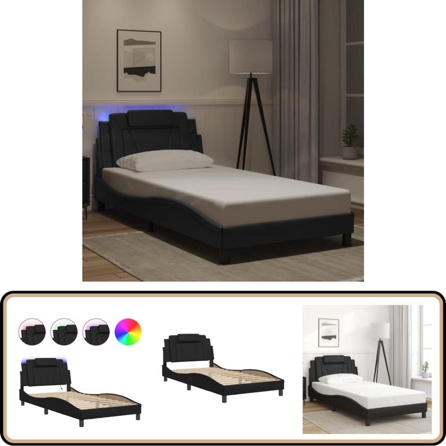 VidaXL Bedframe met LED-verlichting kunstleer zwart 100x200 cm
