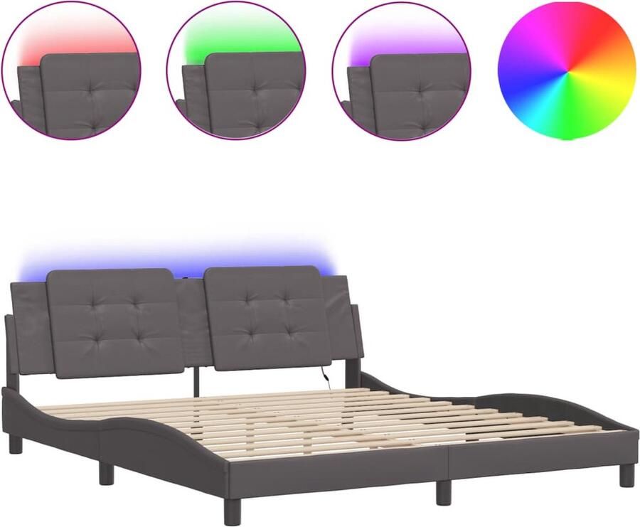 VidaXL Bedframe met LED zonder matras Zadar kunstleer zwart 180x200 cm