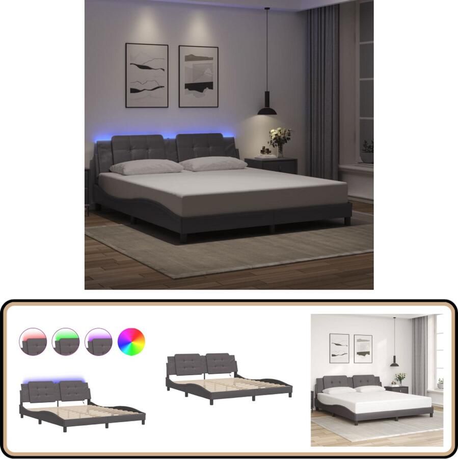 VidaXL Bedframe met LED-verlichting kunstleer zwart 180x200 cm