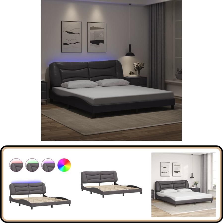 VidaXL Bedframe met LED-verlichting kunstleer zwart 180x200 cm