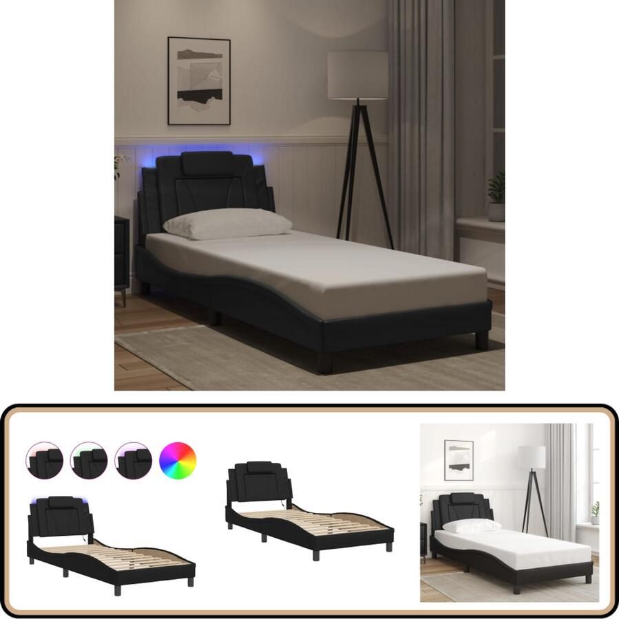 VidaXL Bedframe met LED-verlichting kunstleer zwart 90x190 cm