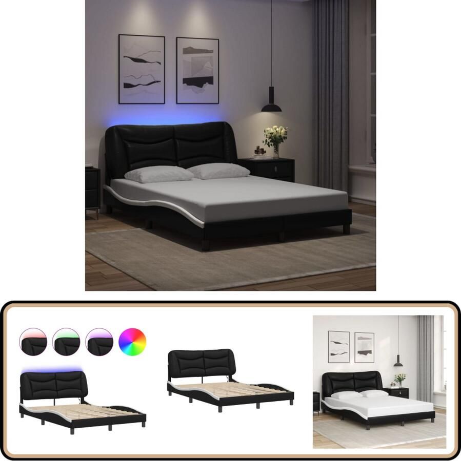 VidaXL Bedframe met LED-verlichting kunstleer zwart en wit 120x200 cm