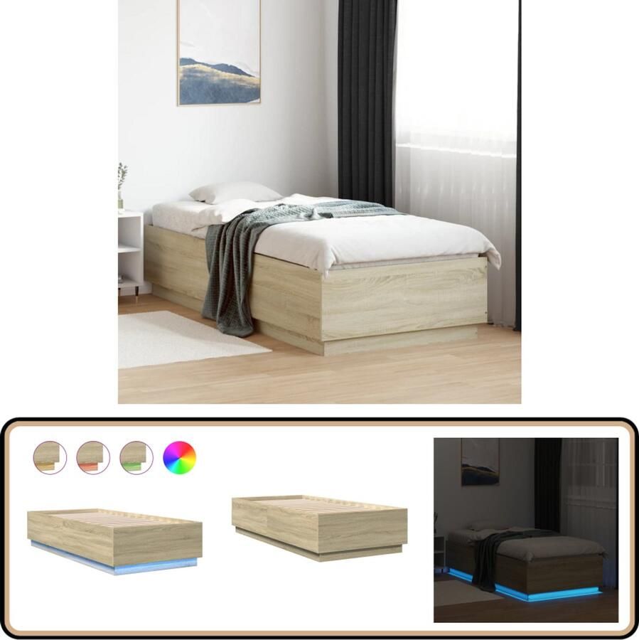 VidaXL Bedframe met LED-verlichting sonoma eikenkleurig 100x200 cm