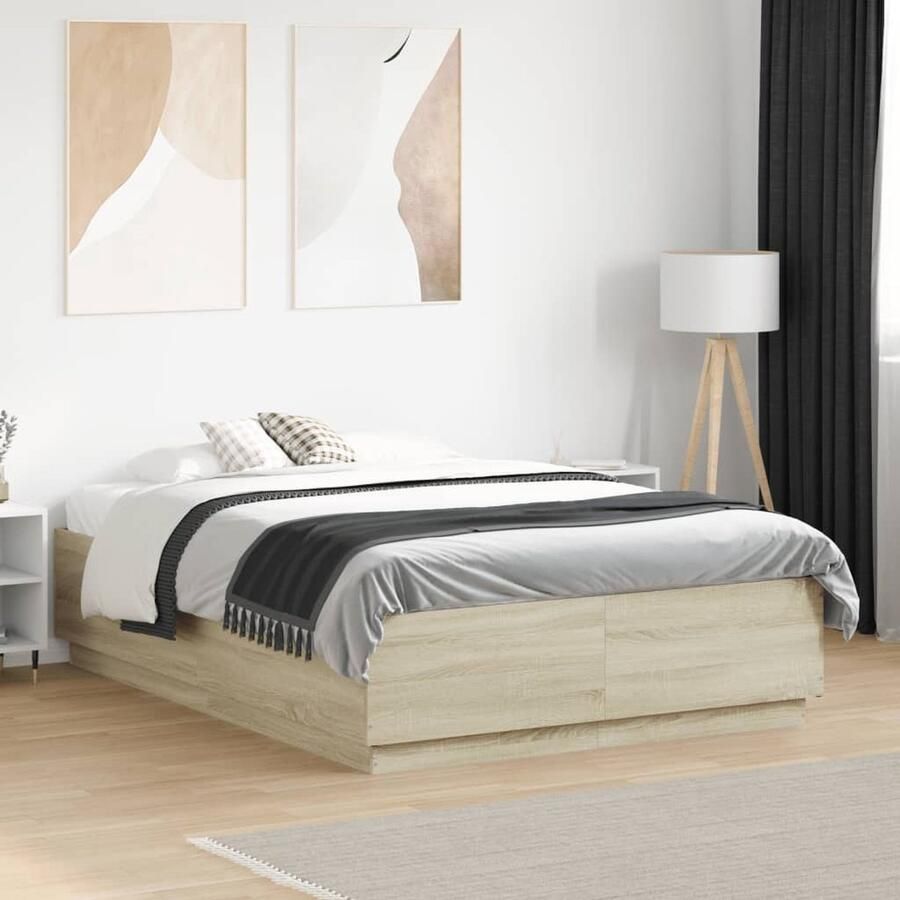 VidaXL -Bedframe-met-LED-verlichting-sonoma-eikenkleurig-135x190-cm - Foto 2
